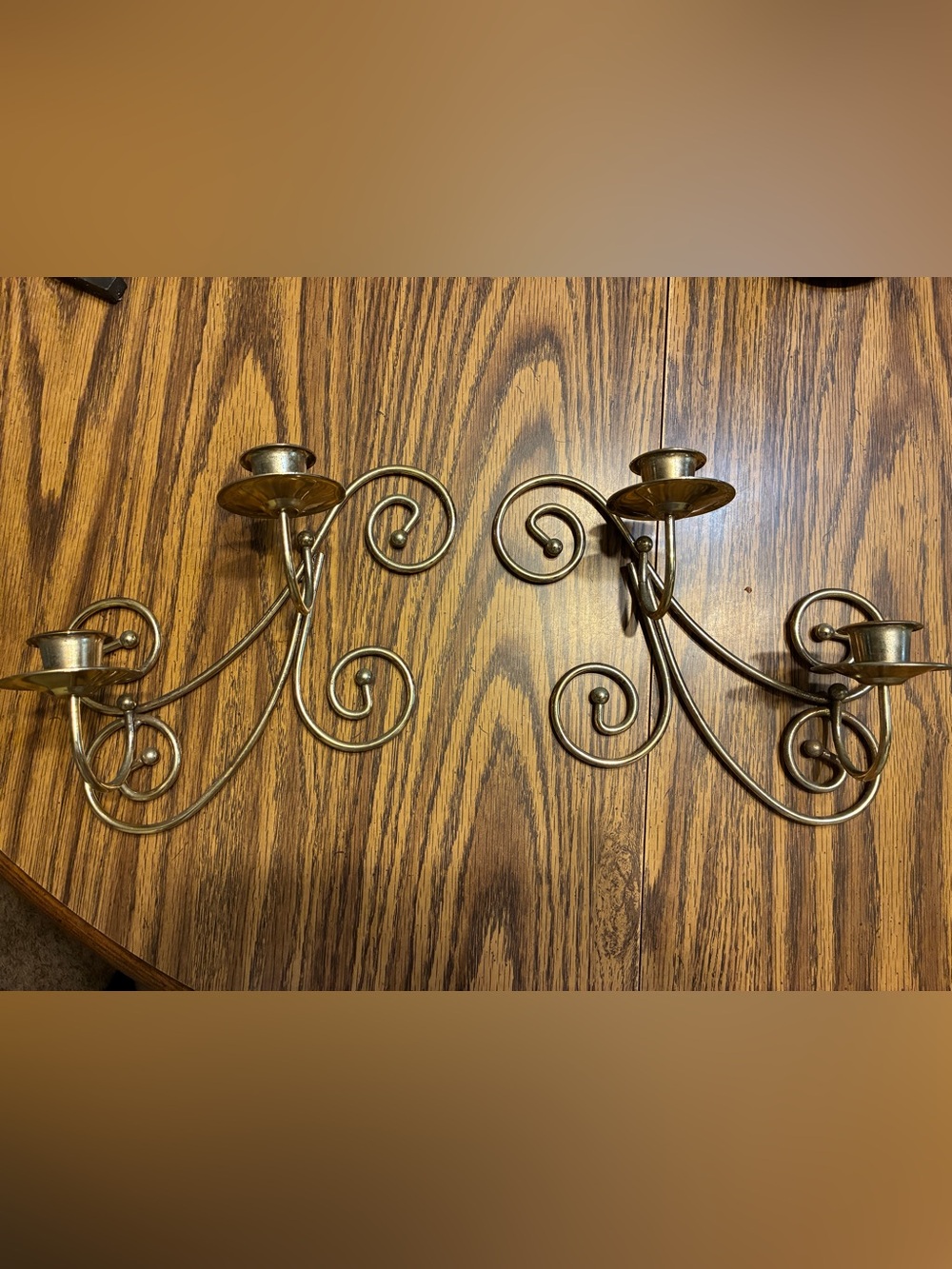 Vintage Home Interior Set 2 Gold Brass Color Scroll Wall Candle Holder 9”x 8”